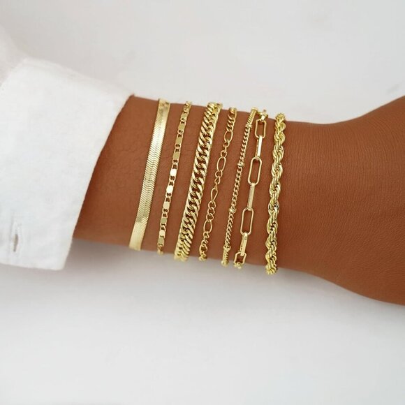 🆕 Sufope Dainty Laying Bracelet Women Gold 14K Adjustable Stackable jewelry Set - Picture 3 of 6